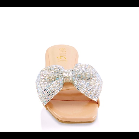 NWT Rhinestone Bow Band Slide Sandals - NUDE PATENT, Sz. 9 - Picture 4 of 7